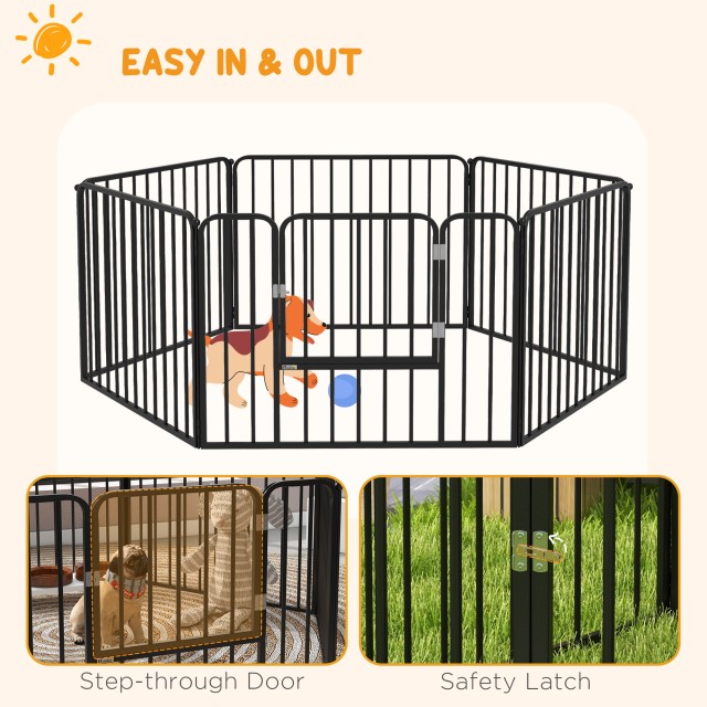 PawHut Dog Fence με 6 αρθρωτά πάνελ εσωτερικού και εξωτερικού χώρου, ατσάλι, 164x83x60 cm, μαύρο D06-202V00BK
