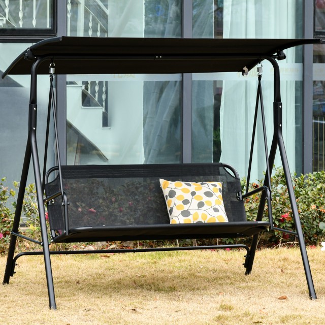 Outsunny Garden Swing Terrace 3 θέσεων με ρυθμιζόμενο κουβούκλιο, μέταλλο και μαύρο ύφασμα 172x110x155cm 84A-181BK