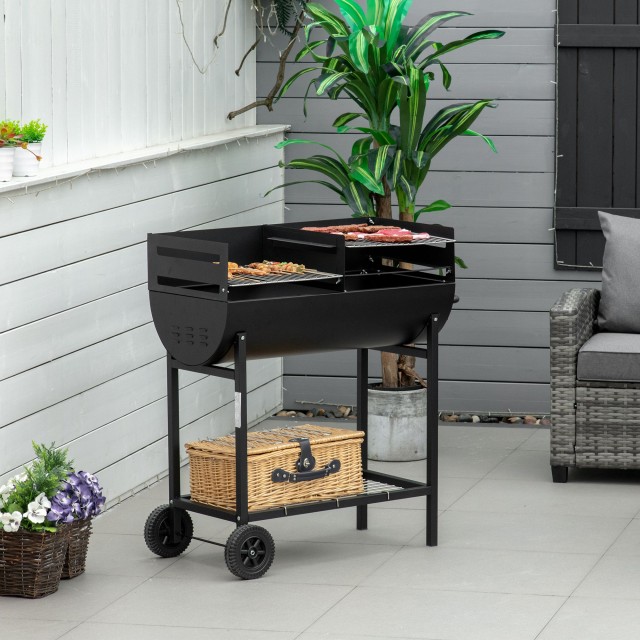 Outsunny Steel Barbecue με 2 Ανεξάρτητες Σχάρες Μαύρες 90cm x 45cm ...