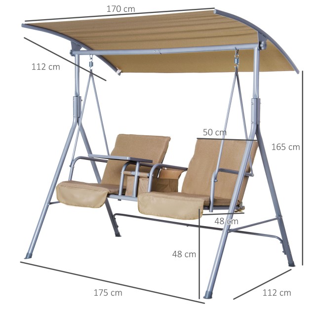 Outsunny Garden Swing 2 Ξεχωριστά Καθίσματα με Τραπέζι και Ρυθμιζόμενη Οροφή, Μεταλλικό 175x112x165cm Μπεζ 84A-057