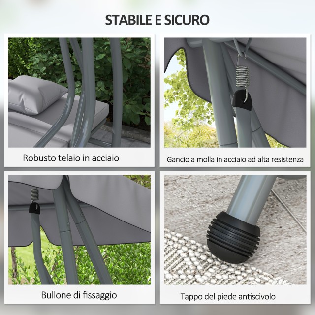 Swing Garden κρεβάτι με ρυθμιζόμενη οροφή και δίσκους, από ατσάλι και πολυεστέρα, 200x120x164 cm, γκρι 84A-051V01LG