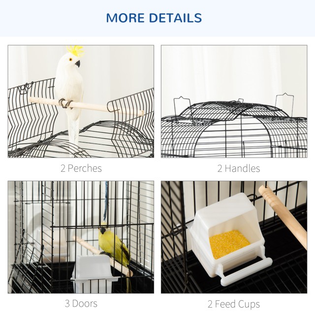 PawHut Bird Cage με 3 κούρνιες, 2 μπολ και 2 πλαϊνές πόρτες, σε ατσάλι, PP και ξύλο, 46x36x130 cm, Μαύρο D10-077