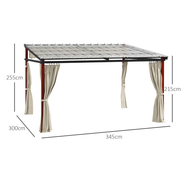 Outsunny Pergola με Πλαϊνές Τέντες και Πτυσσόμενη Οροφή σε Η/Υ, από αλουμίνιο και μέταλλο, 345x300x215-255 cm, Κρέμα 84C-475V00CW