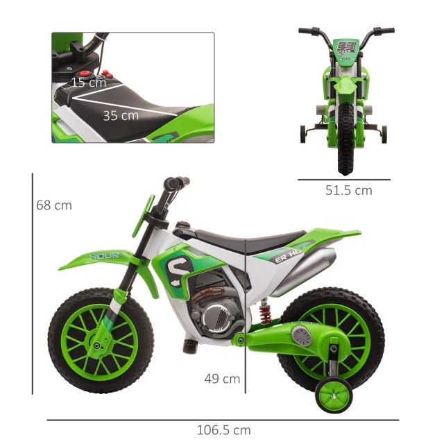 HOMCOM Electric Cross Bike για παιδιά 3-5 ετών - Πράσινο 370-165V90GN