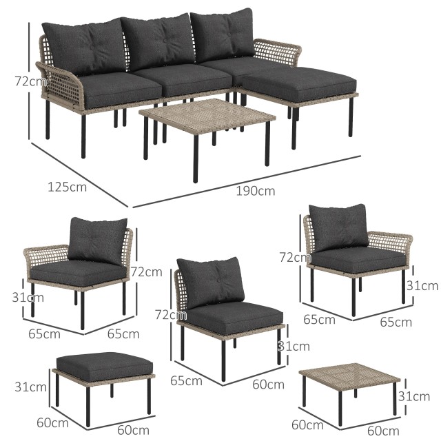 Σετ κήπου 5 τεμαχίων Rattan με 2 πλαϊνές καρέκλες, κεντρική καρέκλα και 2 σκαμπό/τραπεζάκια σαλονιού 860-306V00GY