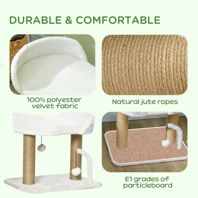 PawHut Tower for Cats max 5kg σε μοριοσανίδα με ξύσιμο στύλο και μπάλες παιχνιδιού, 48x38x42 cm, κίτρινο και λευκό D30-607V00WT