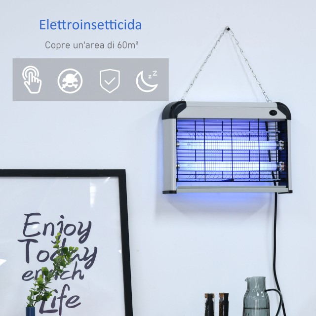 Outsunny Outsunny Outdoor and Indoor Insect Killer με Λάμπα LED Κουνουπιών για 60m², Electric Kunuto Killer 20W Silver 849-011SR