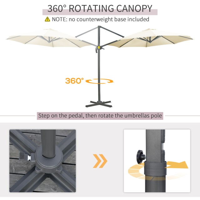 Ομπρέλα Outsunny Garden Offset με ρυθμιζόμενη γωνία και περιστροφή 360°, Ø294x248cm Κρεμ Λευκό 84D-052V00CW