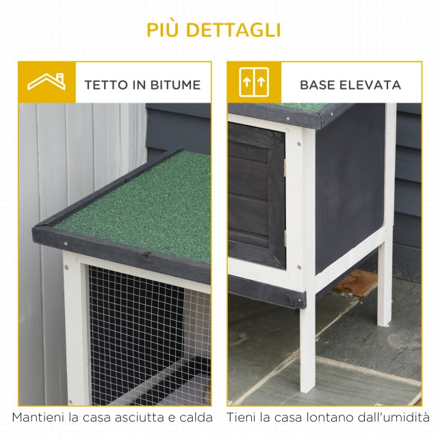 PawHut Outdoor Spruce Hutch με αφαιρούμενο δίσκο, ασφαλτική στέγη και συρμάτινο πλέγμα, 90x45x65cm, μαύρο λευκό και πράσινο D51-141