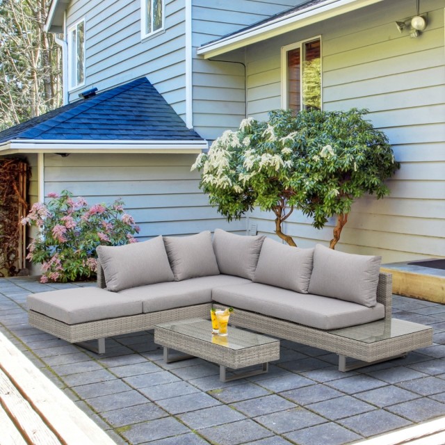 Outsunny Garden Lounge με καναπέ και τραπεζάκι σαλονιού σε γκρι PE Rattan 860-143