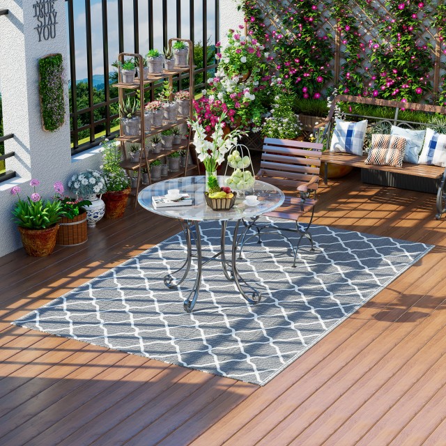 Outsunny Χαλί εξωτερικού χώρου 182x274 cm Πτυσσόμενο και αναστρέψιμο, σε γκρι και λευκό πολυπροπυλένιο 844-638V00LG