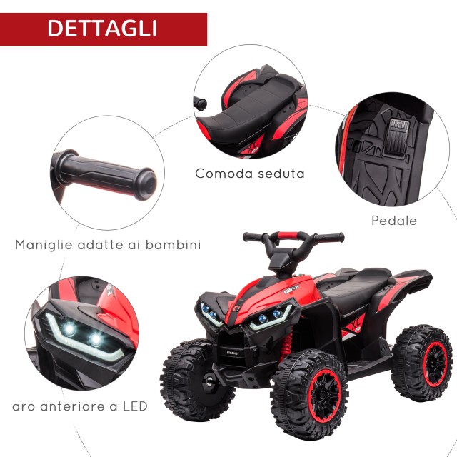 HOMCOM Electric Quad για παιδιά 12V, 2 ταχυτήτων, φαρδιοί τροχοί με ανάρτηση και προβολείς LED, ηλικία 3-5 ετών, κόκκινο 370-235V90RD