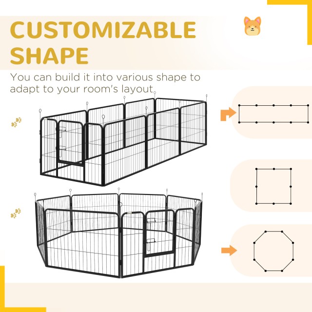 PawHut 8-Piece Modular Dog Run για εσωτερικούς και εξωτερικούς χώρους, ατσάλι, 80x60 cm, μαύρο D06-107V02BK