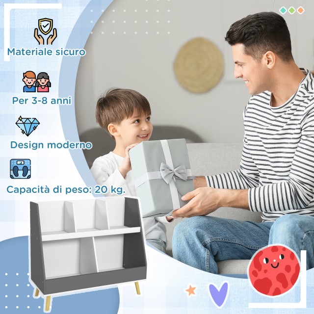 Παιδικό ντουλάπι παιχνιδιών HOMCOM 2 επιπέδων με 5 Ξύλινες θήκες, 80x34x79cm, Γκρι 311-068V80GY