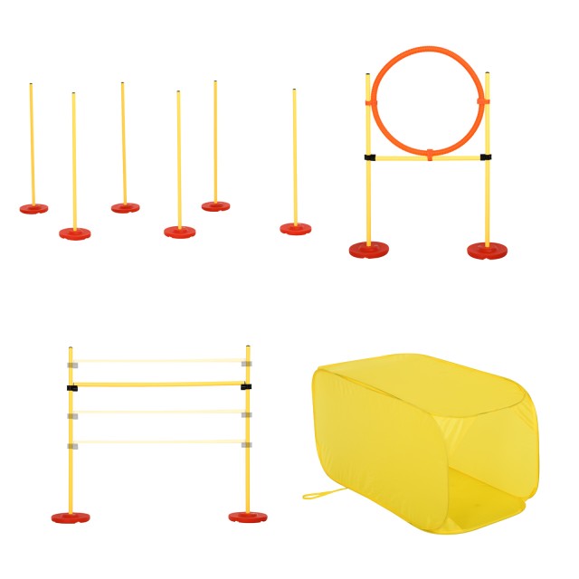 PawHut Dog Agility Set για εκπαίδευση σκύλων με ρυθμιζόμενα εμπόδια, σλάλομ και τούνελ D07-024