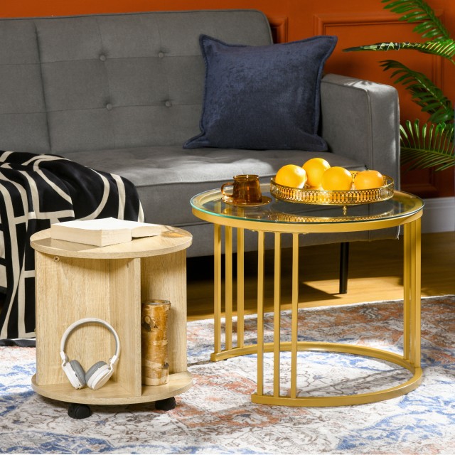 Σετ Στρογγυλά Nesting Τραπεζάκια Σαλονιού 60 x 47 cm 2 τμχ HOMCOM 839-810V00MX