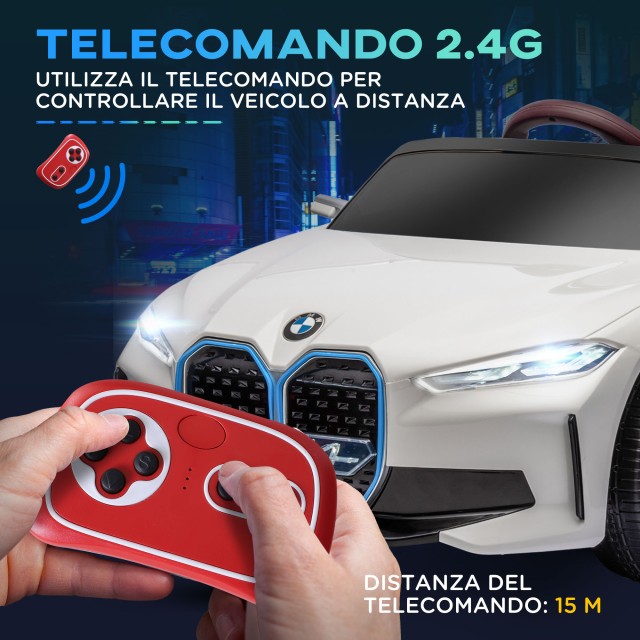 HOMCOM Electric Ride-On Toy Car για παιδιά 3-8 ετών με δίπλωμα BMW με Τηλεχειριστήριο, Κόρνα και Προβολείς, 115x67x45 cm, Λευκό 370-294V90WT