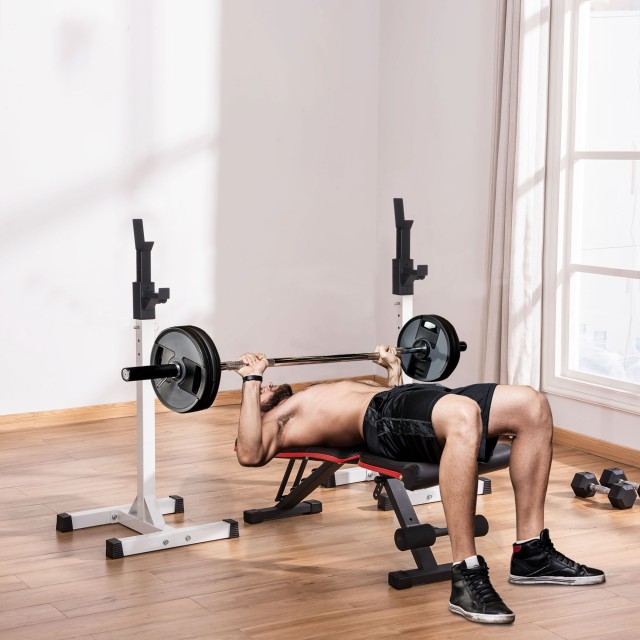 HOMCOM Universal Steel Barbell Rack, Ρυθμιζόμενο ύψος σε 12 επίπεδα...