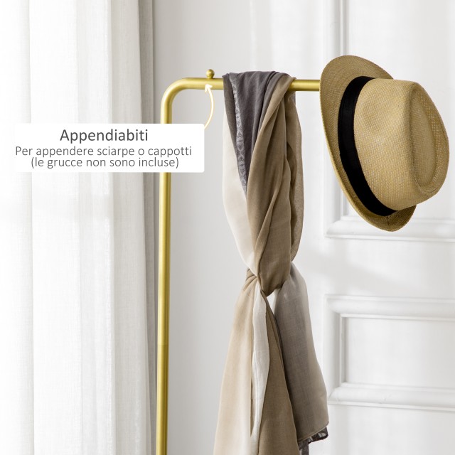HOMCOM Coat Stand για είσοδο, υπνοδωμάτιο και σαλόνι σε μέταλλο και μάρμαρο, 35x25x152 cm, χρυσό και λευκό 837-296V01GD