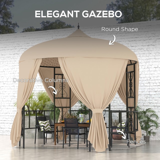 Outsunny Round Garden Gazebo Ø3m με κουρτίνες και αεραγωγούς σε μέταλλο και πολυεστέρα, μπεζ 84C-440V00BG