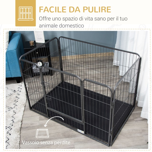 PawHut Dog Παρκοκρέβατο Μεταλλικός φράχτης για κατοικίδια με 4 πάνε...