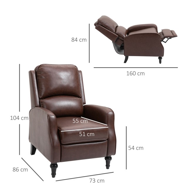 HOMCOM Manual Ανακλινόμενη Πολυθρόνα Relax σε καφέ δερματίνη 833-969