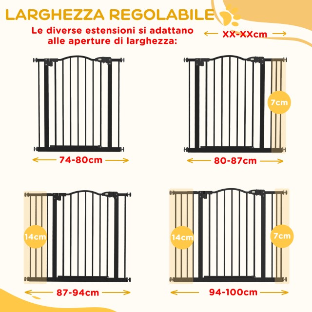 PawHut Extendable Dog Gate Χωρίς βίδες Ρυθμιζόμενη από 74-100 cm Ύψος 78 cm σε μέταλλο, μαύρο D06-094V07BK