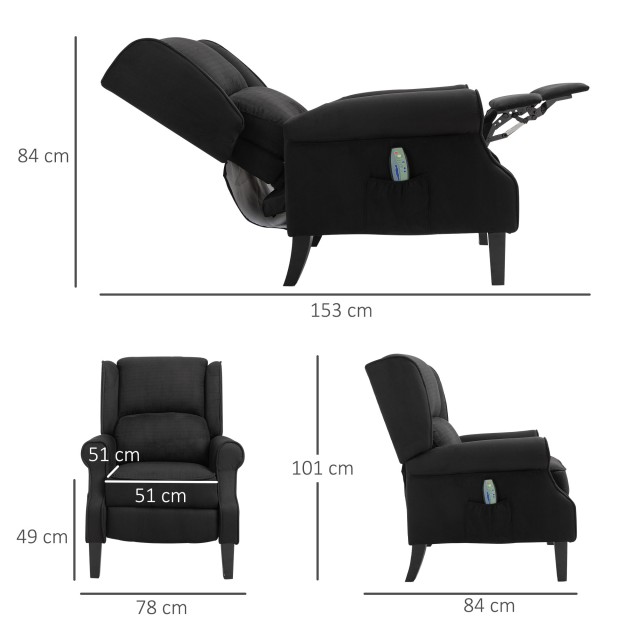 Ανακλινόμενη πολυθρόνα HOMCOM Relax Massage με Τηλεχειριστήριο, 78x83x101cm, Μαύρο 700-028V92BK
