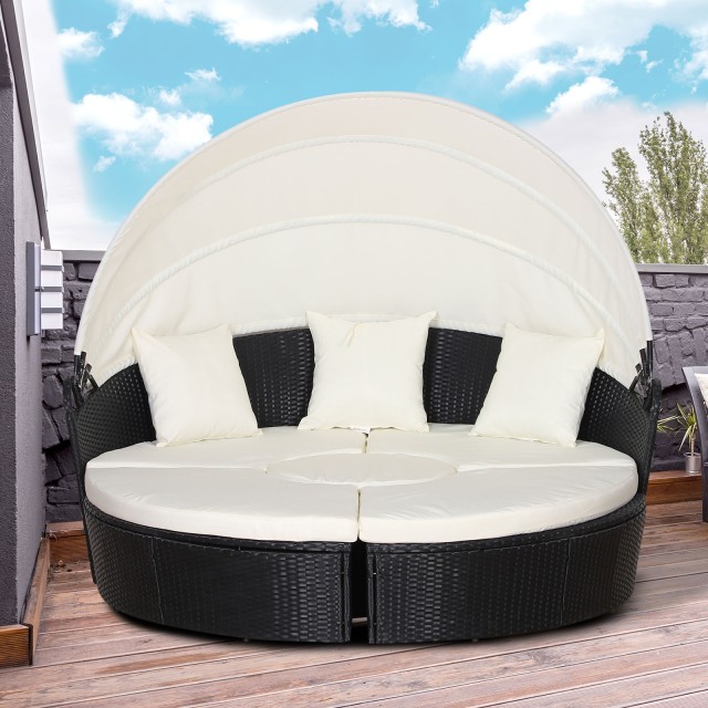 Outsunny Modular Σετ κυκλικός καναπές εξωτερικού χώρου σε μαύρο και μπεζ PE Rattan 862-021BK