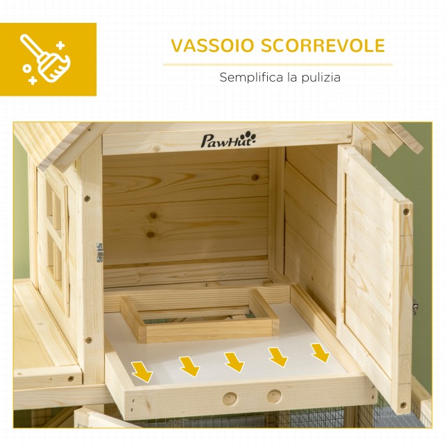 PawHut Indoor Spruce Hutch με αφαιρούμενο δίσκο, 3 πόρτες και εξωτε...