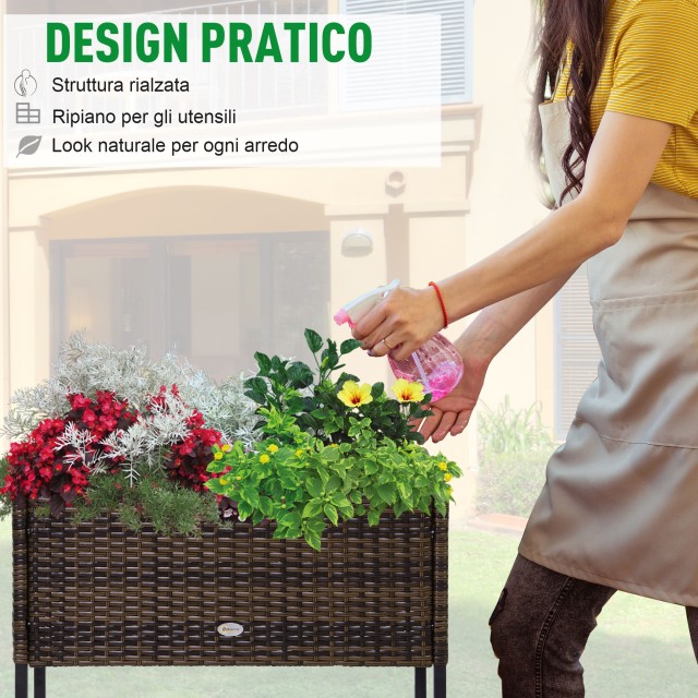 Outsunny Wicker Effect Planter με καφέ ράφι (70cm x 30cm x 72cm) 867-039