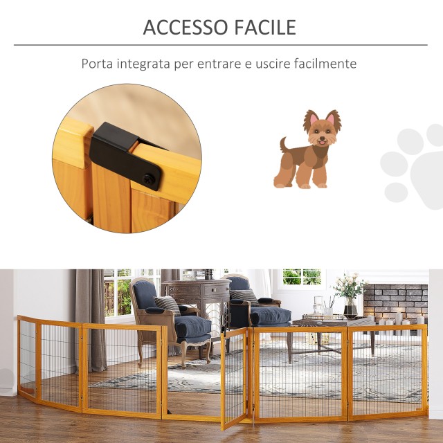 PawHut Gate για Small / Medium Dogs από ξύλο και ατσάλι με 6 πτυσσόμενα πάνελ, 432x36x70cm D06-118YL