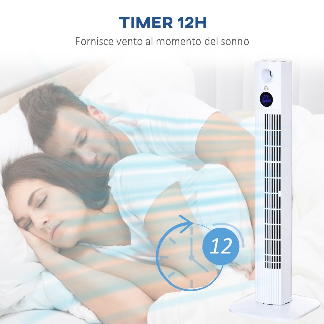 Ανεμιστήρας Tower 45W με 3 λειτουργίες και 3 ταχύτητες με χρονοδιακόπτη 12 ωρών και διαχύτη, 31,5x31,5x96 cm, Λευκό 824-050V90WT