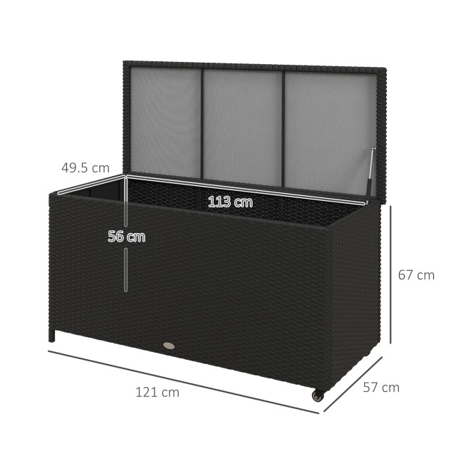 Outsunny PE Rattan Garden Storage Box με ρόδες και πλαϊνή λαβή, 121x57x67cm, Μαύρο 865-016V00BK