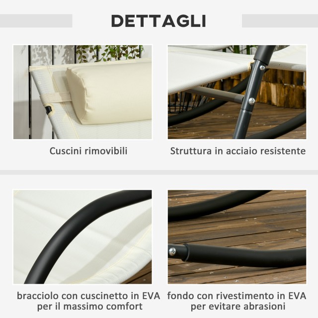 Outsunny Steel Ξαπλώστρα κήπου με μπράτσα και αποσπώμενο προσκέφαλο, 67x144x87 cm, γκρι και μπεζ 84G-084V00BG