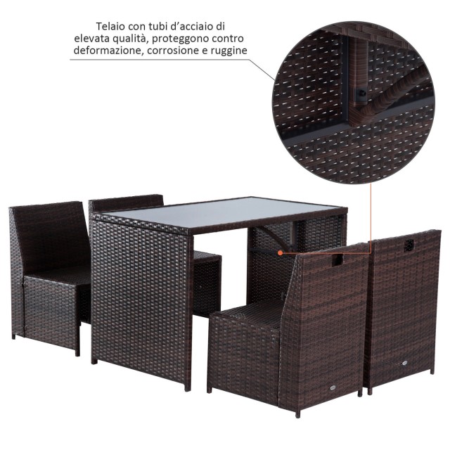 Outsunny Rattan Σετ Έπιπλα Κήπου 5τμχ Τραπεζαρία 4 Καρέκλες με Μαξιλάρια 861-012