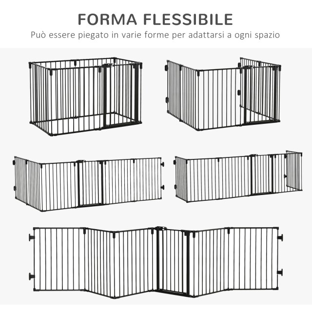 Πτυσσόμενη πύλη ασφαλείας PawHut 6 τμημάτων, Steel Dog Barrier Gate - Μαύρο D06-128