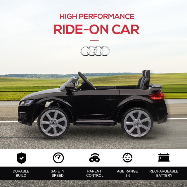 HOMCOM Ηλεκτρικό αυτοκίνητο για παιδιά 3-5 ετών AUDI TT με τηλεχειριστήριο, ανοιγόμενες πόρτες και προβολείς LED, μαύρο 370-079V90BK