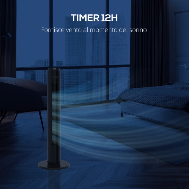 Ανεμιστήρας Tower 45W με 4 λειτουργίες και 3 ταχύτητες με χρονοδιακόπτη 12 ωρών, σε ABS, Ø31,5x96 cm, Μαύρο 824-076V90BK
