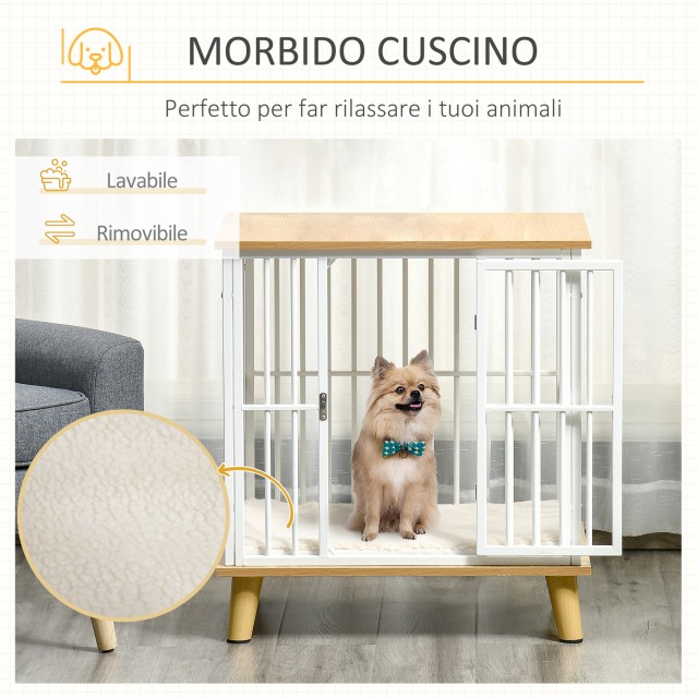 PawHut Indoor Dog House από ξύλο και ατσάλι με αφαιρούμενο και πλενόμενο μαξιλάρι για μικρά σκυλιά D02-069