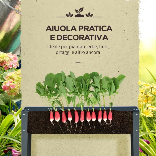 Outsunny Raised Outdoor Metal Plant with 3 Drinage Trops, 100x30x80 cm, Grey 845-085GY