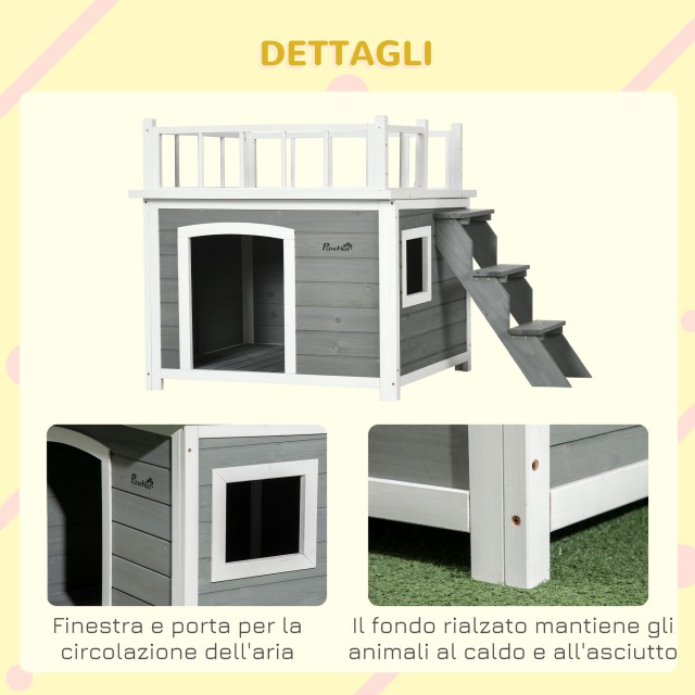 Pawhut Dog House με σκάλα βεράντας και παράθυρο 121x77x78cm Ανοιχτό γκρι D02-145V00LG