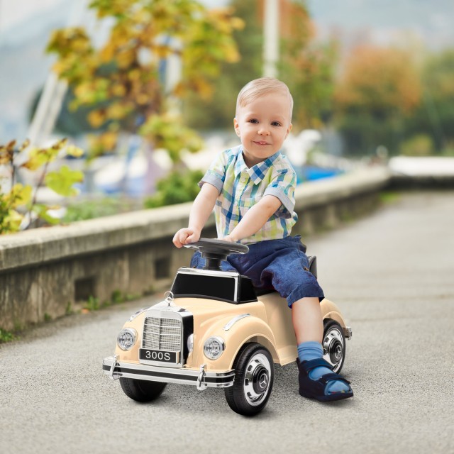 HOMCOM Electric Ride-On Toy Car για παιδιά 18-48 μηνών άδεια Mercedes-Benz με μουσική, μπεζ 370-292V90BG