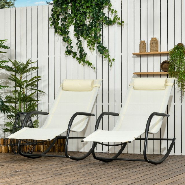 Outsunny Steel Ξαπλώστρα κήπου με μπράτσα και αποσπώμενο προσκέφαλο, 67x144x87 cm, γκρι και μπεζ 84G-084V00BG