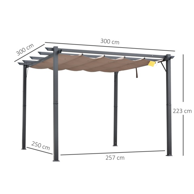 Outsunny Garden Pergola 3x3 m με αναδιπλούμενη Anti-UV οροφή και πλαίσιο αλουμινίου, γκρι 84C-054BK