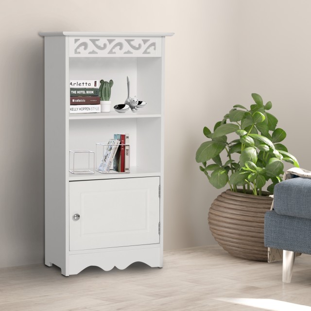 Ντουλάπα δαπέδου Homcom για μπάνιο σε ξύλο με λευκή φλοράλ διακόσμη...