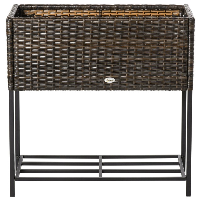 Outsunny Wicker Effect Planter με καφέ ράφι (70cm x 30cm x 72cm) 86...