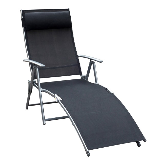 Outsunny Πτυσσόμενη Ξαπλώστρα Relax με Μαύρο Μαξιλάρι Κήπου 84B-184BK