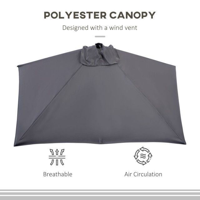 Outsunny Space-Saving Mezzaluna Wall Ombrella με άνοιγμα μανιβέλας, γκρι 84D-074GY