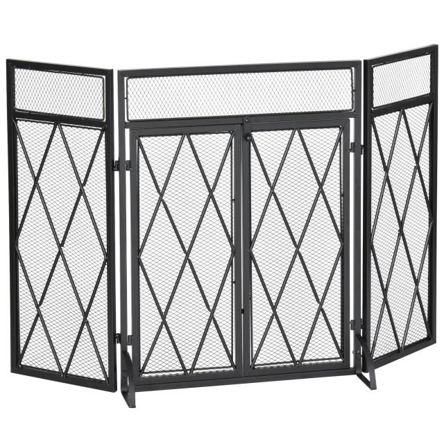 HOMCOM Metal Fire Screen με 3 Πτυσσόμενα Πάνελ και 2 Πόρτες, 120x11...